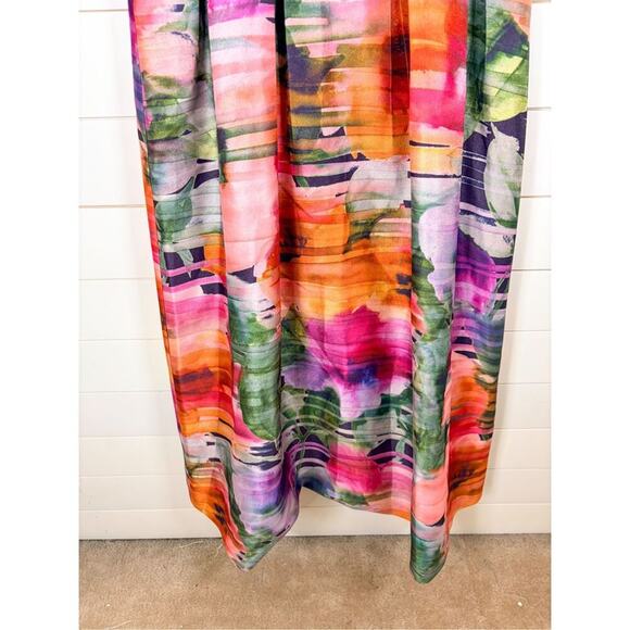 NWT Kay Unger Watercolor Floral V-Neck Maxi A-Line Dress Multicolor Size 6 - Picture 3 of 10
